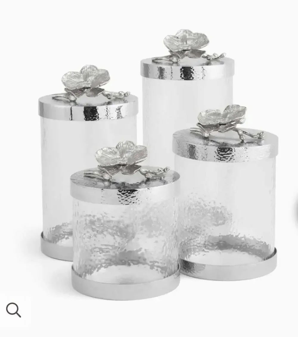 Michael Aram White Orchid Collection Glass Nickelplate Canister Extra Small NEW